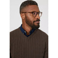 Chocolate - Side - Maine Mens Premium Cable Cotton V Neck Jumper