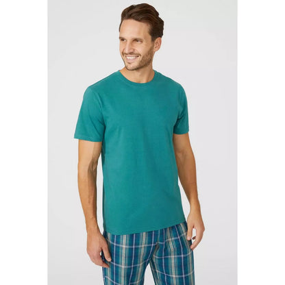 Teal - Side - Debenhams Mens Checked Pyjama Set
