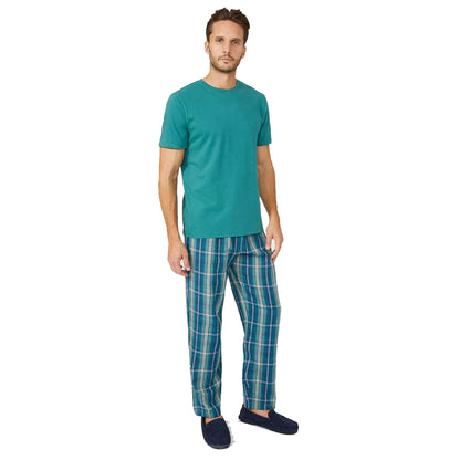 Teal - Front - Debenhams Mens Checked Pyjama Set