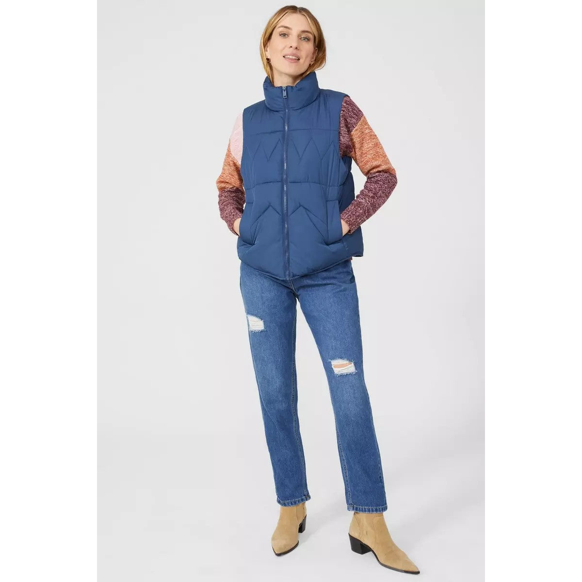 Washed Blue - Pack Shot - Mantaray Womens-Ladies Padded Gilet