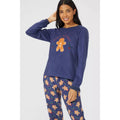 Blue-Brown - Pack Shot - Debenhams Womens-Ladies Gingerbread Man Long Pyjama Set