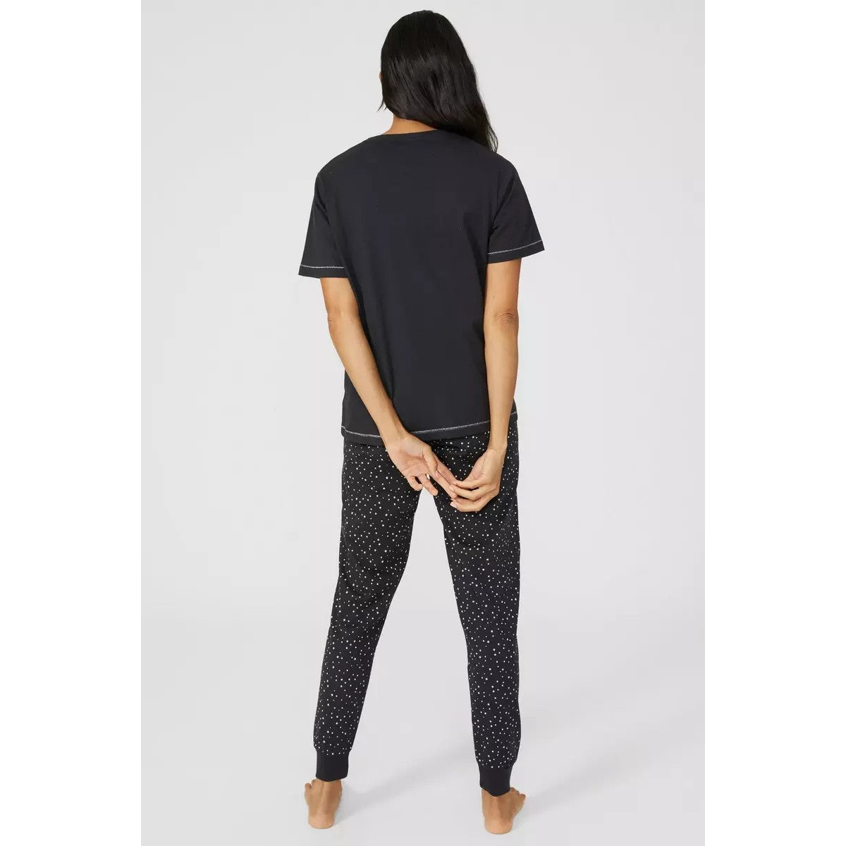 Black - Back - Debenhams Womens-Ladies Star Jersey Pyjama Set