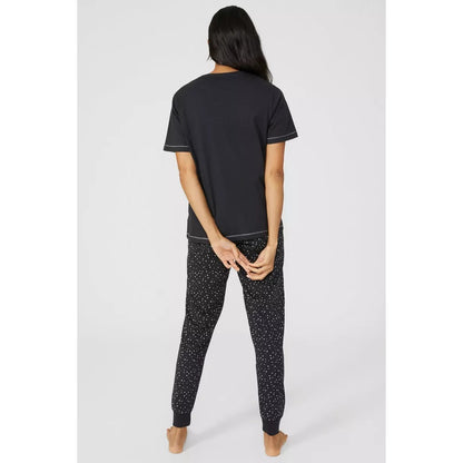 Black - Back - Debenhams Womens-Ladies Star Jersey Pyjama Set