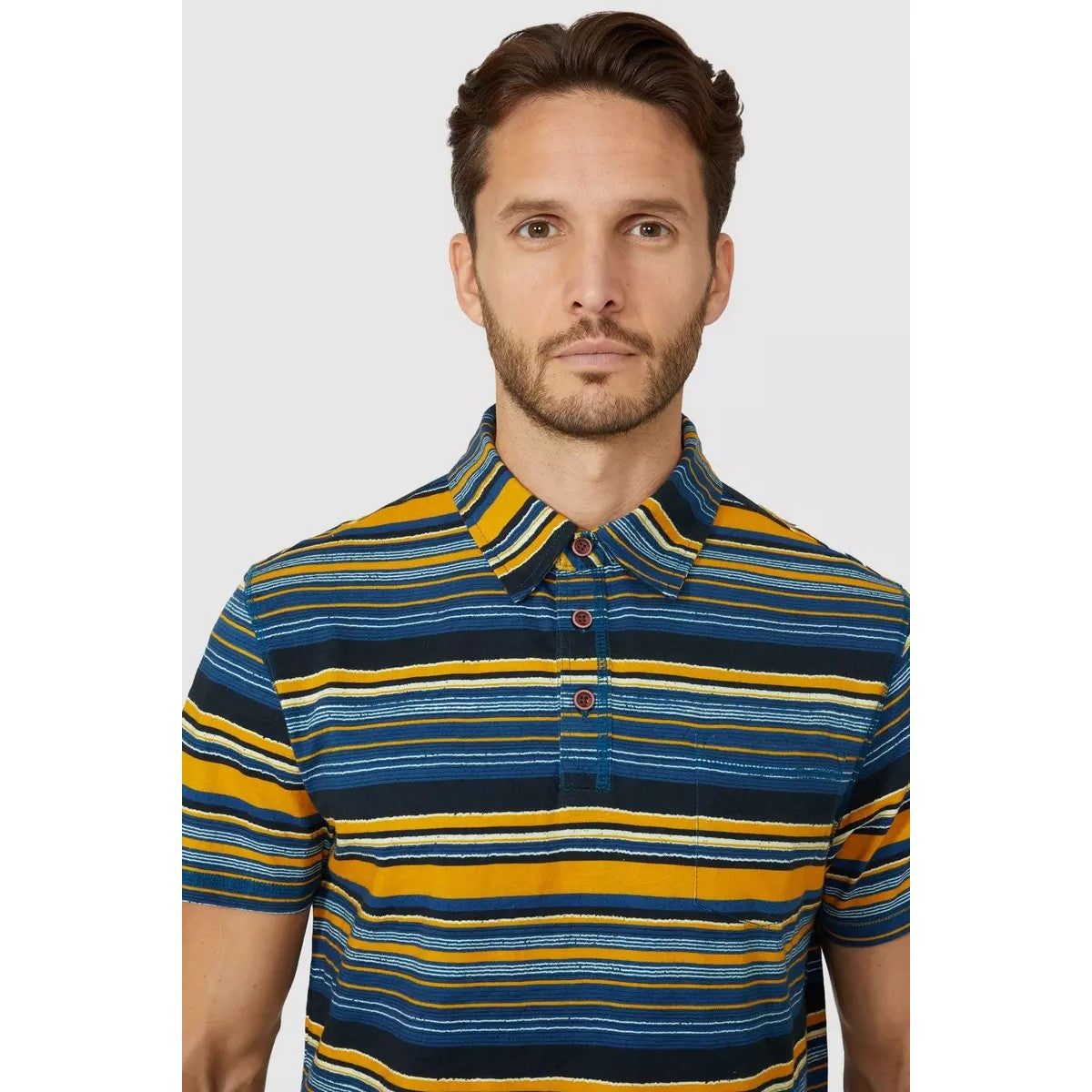 Amber - Side - Mantaray Mens Striped Polo Shirt