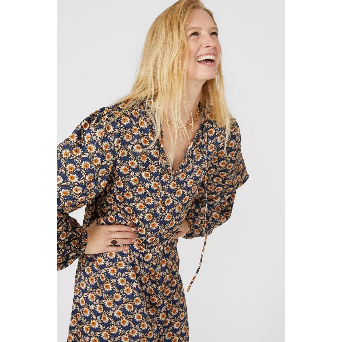 Navy - Side - Mantaray Womens-Ladies Floral Maxi Dress