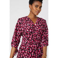Black-Pink - Side - Principles Womens-Ladies Leopard Print V Neck Dress