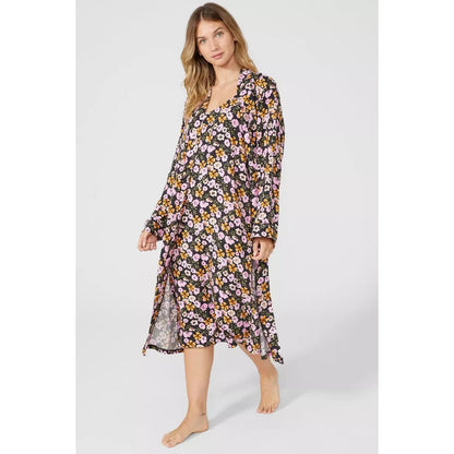 Black-Pink-Yellow - Lifestyle - Debenhams Womens-Ladies Autumn Meadow Floral Woven Wrap Long Robe