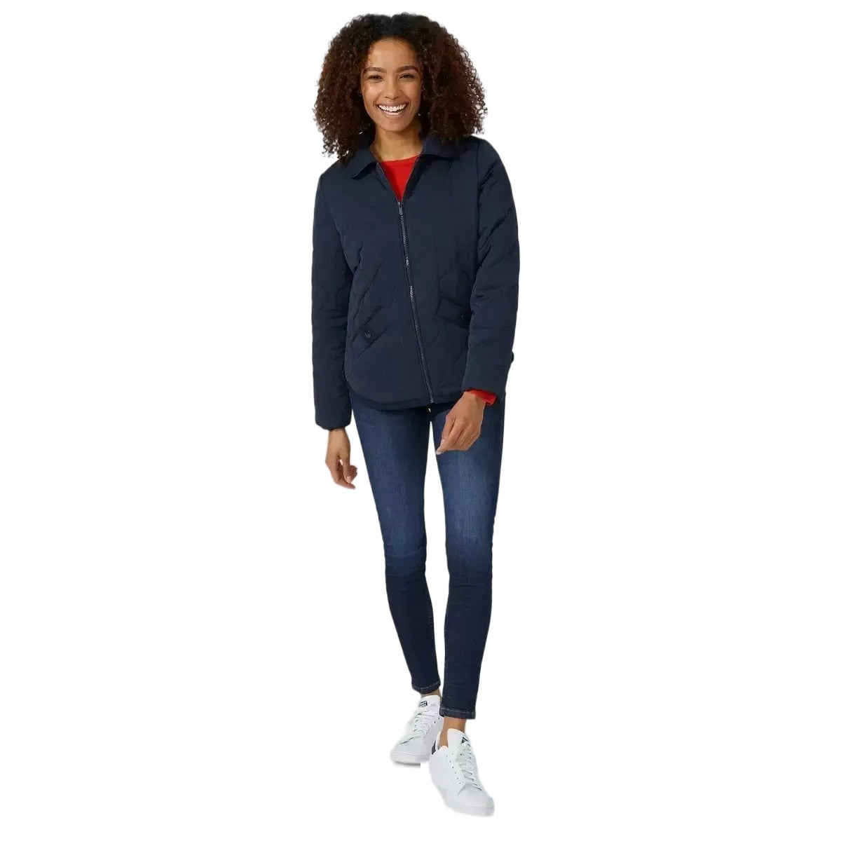 Navy - Front - Maine Womens-Ladies Quilted Curved Hem Jacket