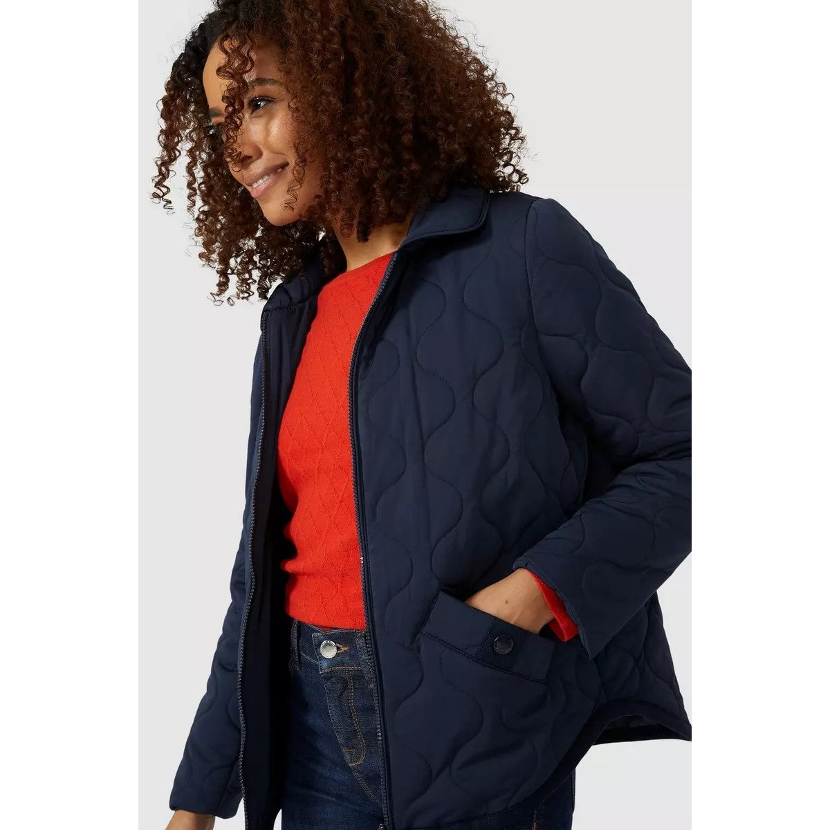 Navy - Side - Maine Womens-Ladies Quilted Curved Hem Jacket