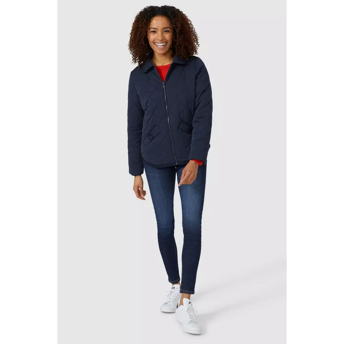 Navy - Lifestyle - Maine Womens-Ladies Quilted Curved Hem Jacket