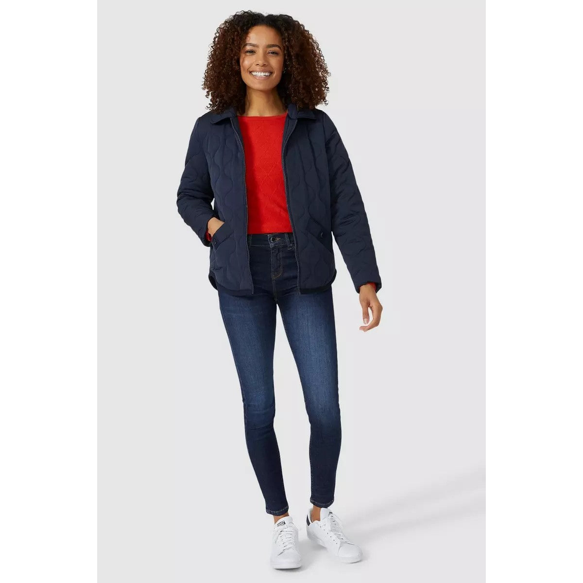 Navy - Pack Shot - Maine Womens-Ladies Quilted Curved Hem Jacket