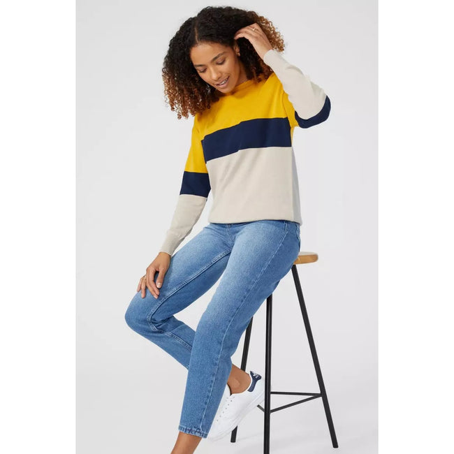 Maine Womens Ladies Colour Block Cotton Crew Neck Jumper Discounts on great Brands