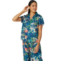 Navy - Front - Debenhams Womens-Ladies Botanical Revere Collar Pyjama Top