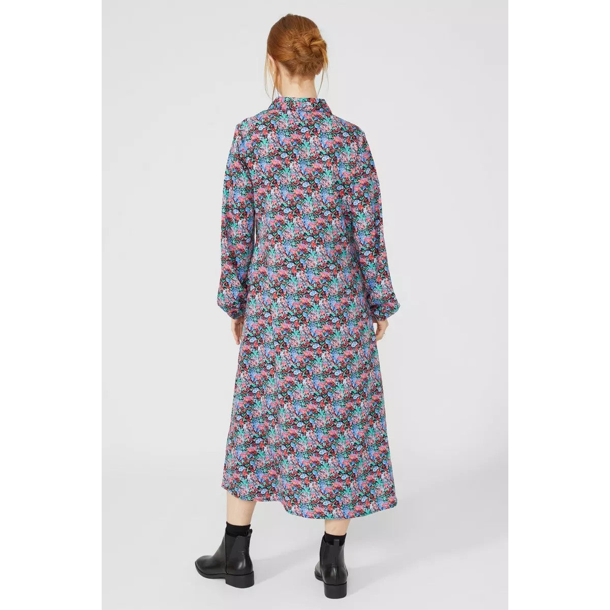 Blue-Green-Red - Back - Maine Womens-Ladies Ditsy Print Midi Shirt Dress
