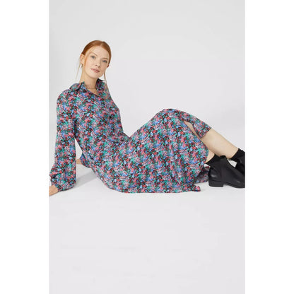 Blue-Green-Red - Side - Maine Womens-Ladies Ditsy Print Midi Shirt Dress