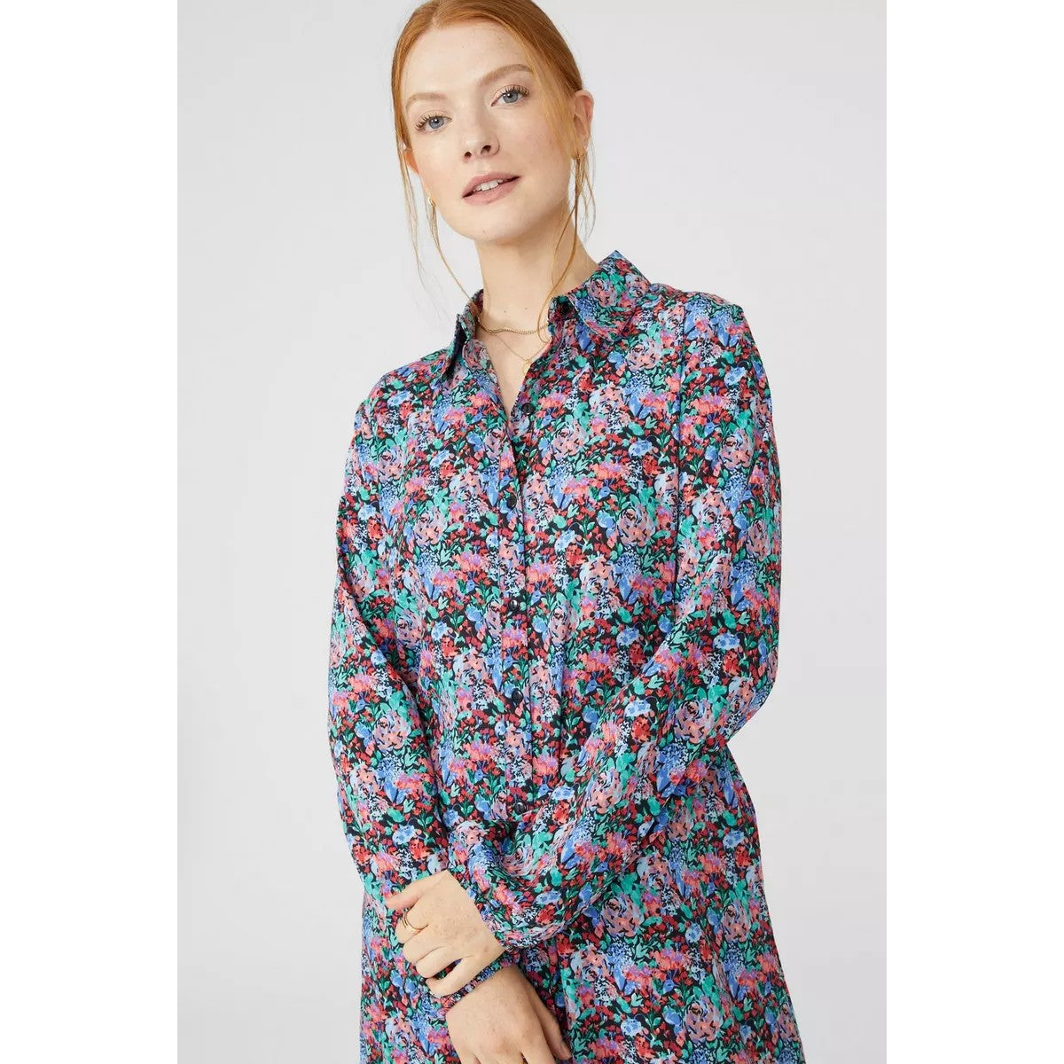 Blue-Green-Red - Lifestyle - Maine Womens-Ladies Ditsy Print Midi Shirt Dress