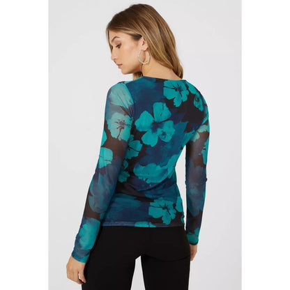 Green - Back - Principles Womens-Ladies Mesh Twisted Knot Front Long-Sleeved Top
