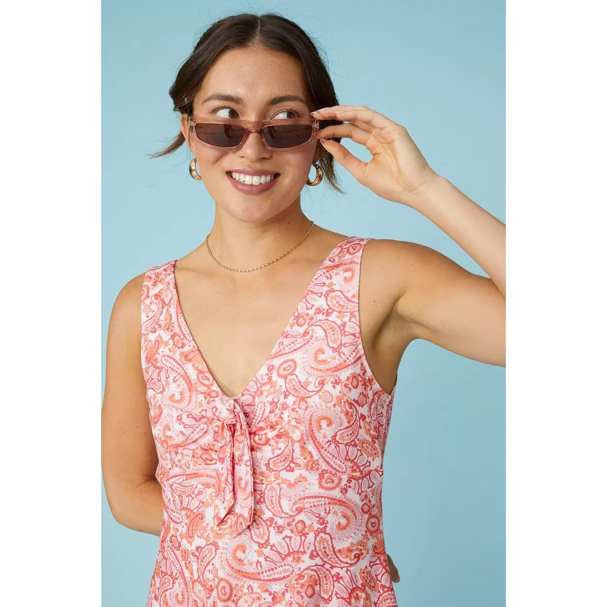 Pink - Side - Debenhams Womens-Ladies Paisley Skirted One Piece Swimsuit