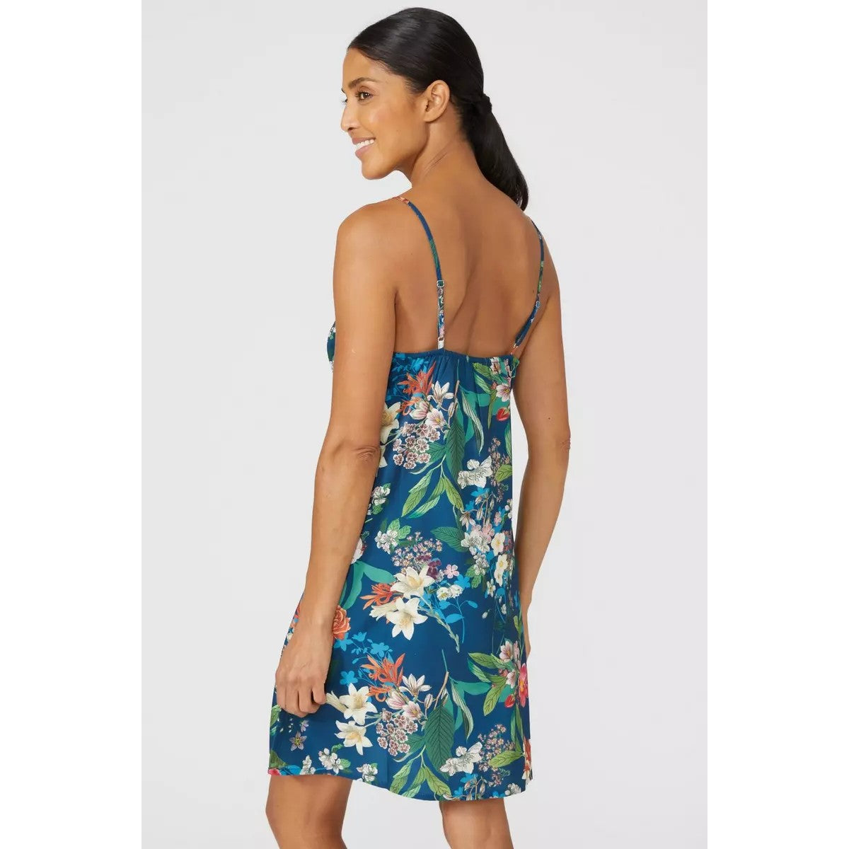 Navy - Back - Debenhams Womens-Ladies Botanical Floral Woven Nightie