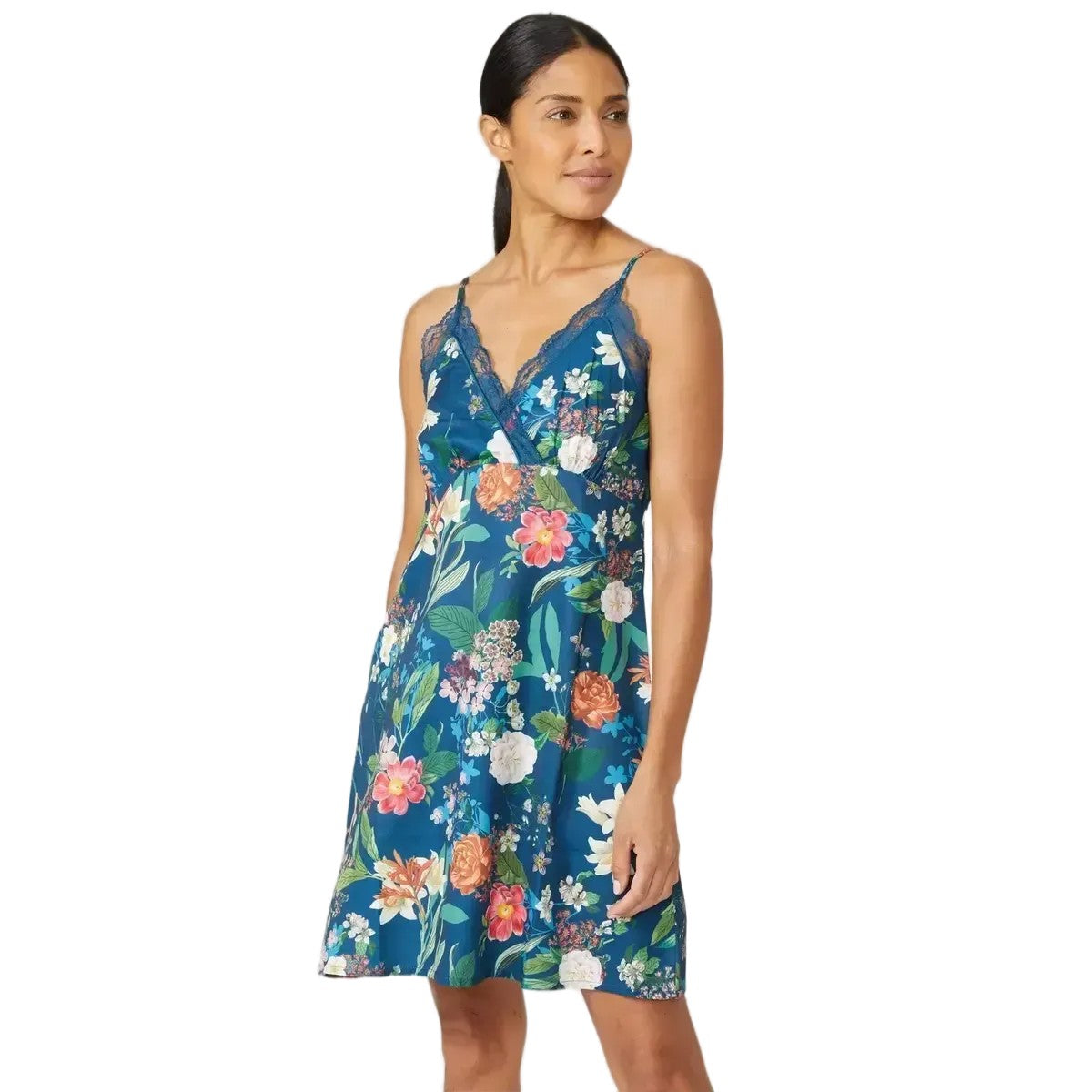 Navy - Front - Debenhams Womens-Ladies Botanical Floral Woven Nightie