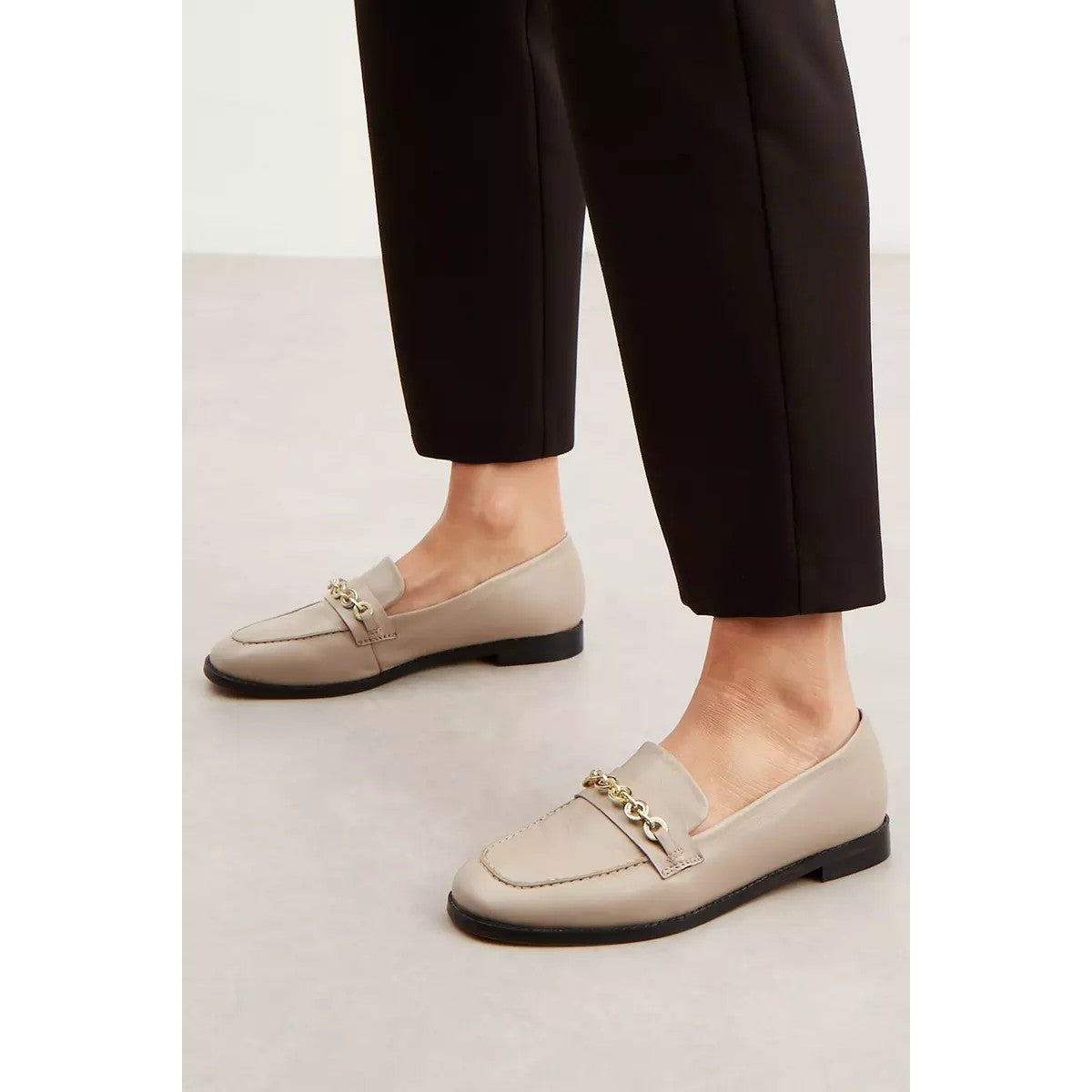 Taupe - Back - Principles Womens-Ladies Liddy Chain Leather Loafers