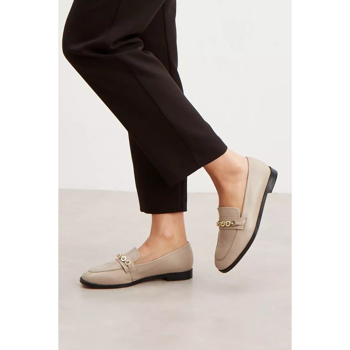 Taupe - Side - Principles Womens-Ladies Liddy Chain Leather Loafers