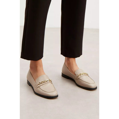 Taupe - Lifestyle - Principles Womens-Ladies Liddy Chain Leather Loafers
