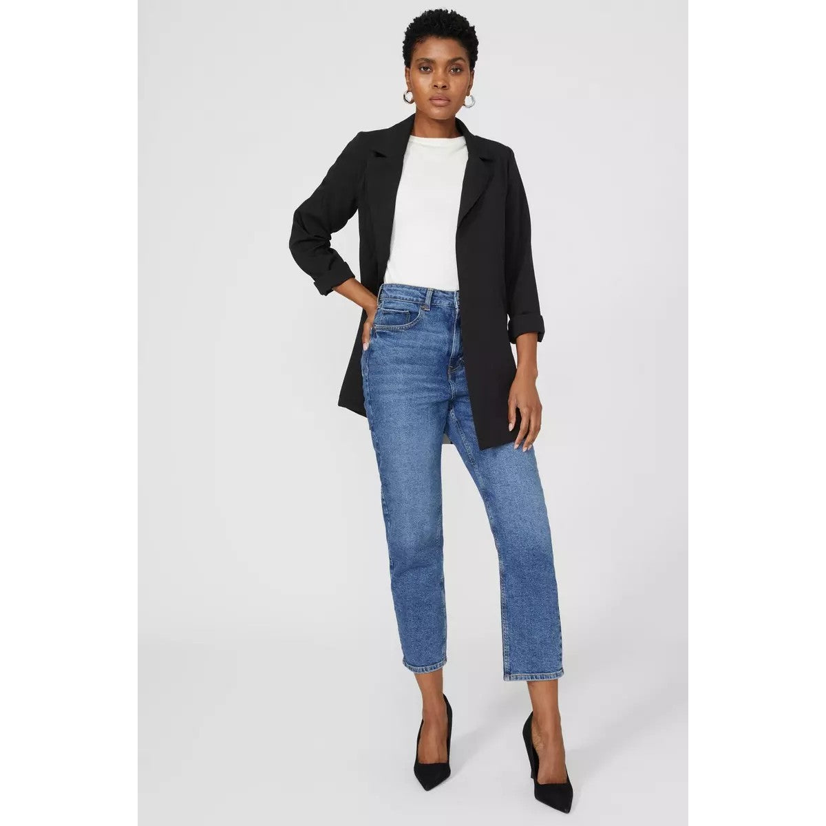 Black - Lifestyle - Principles Womens-Ladies Plain Longline Blazer