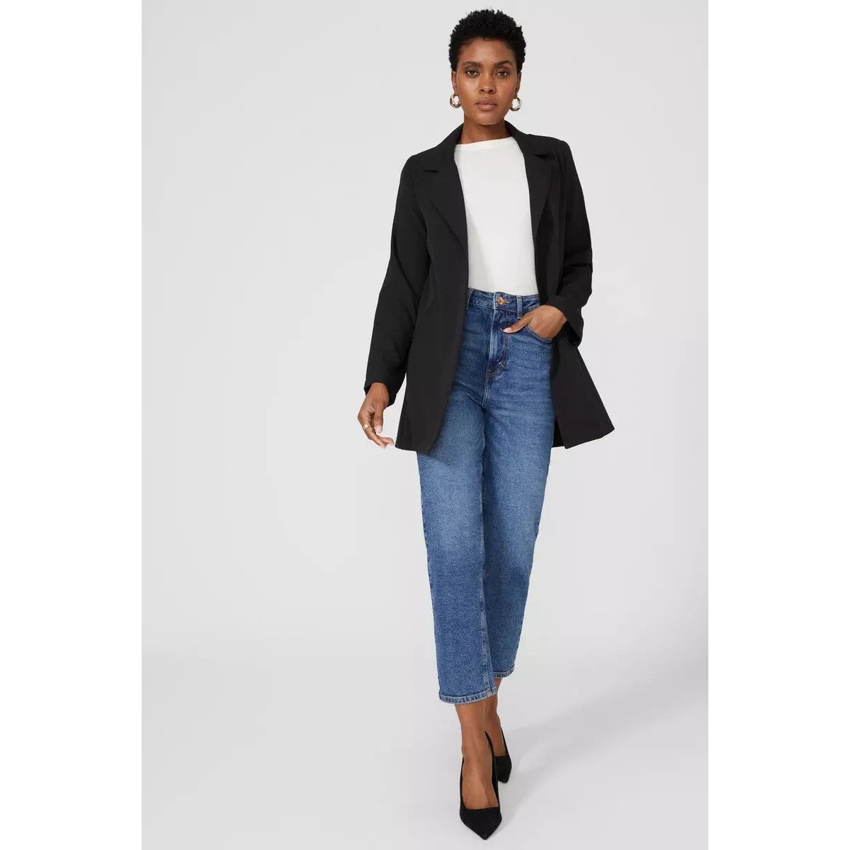 Black - Pack Shot - Principles Womens-Ladies Plain Longline Blazer