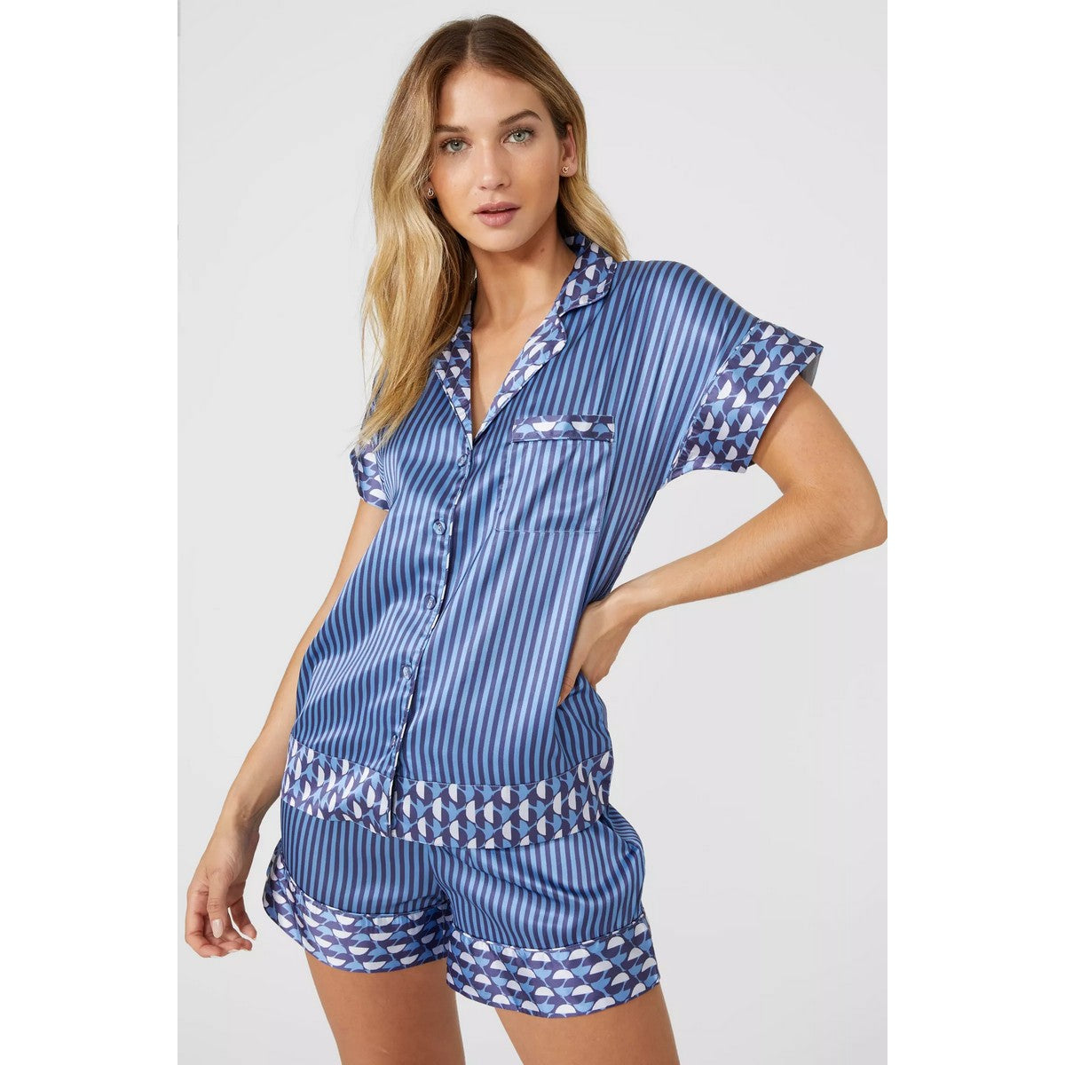 Navy - Lifestyle - Debenhams Womens-Ladies Striped Revere Collar Short Pyjama Set