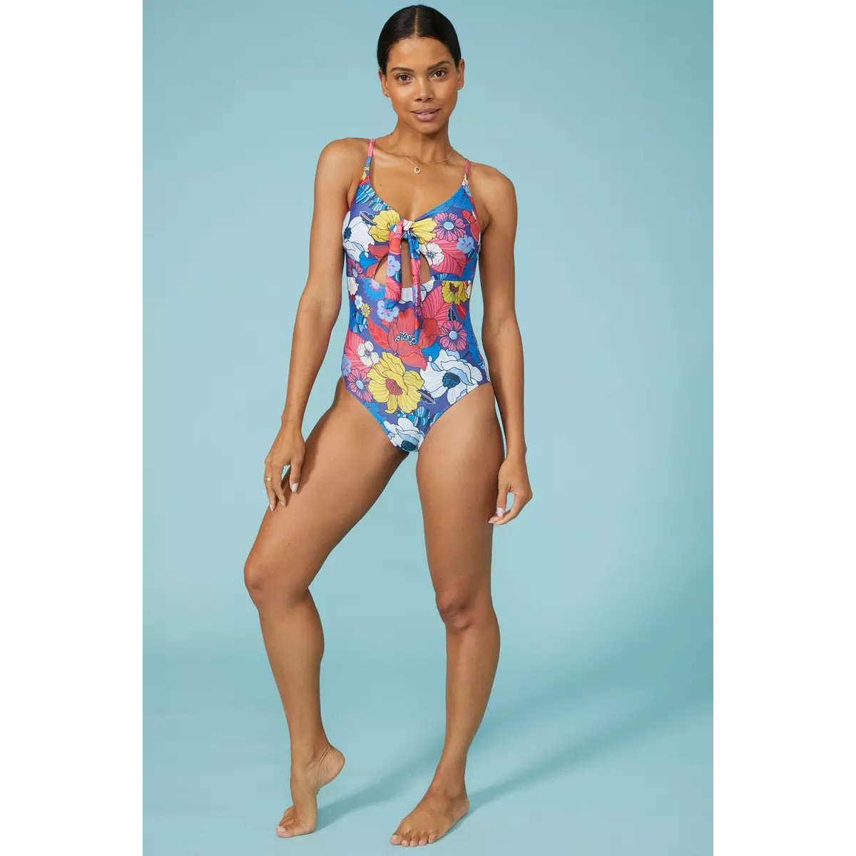 Multicoloured - Lifestyle - Debenhams Womens-Ladies Floral Twisted Knot Front One Piece Swimsuit