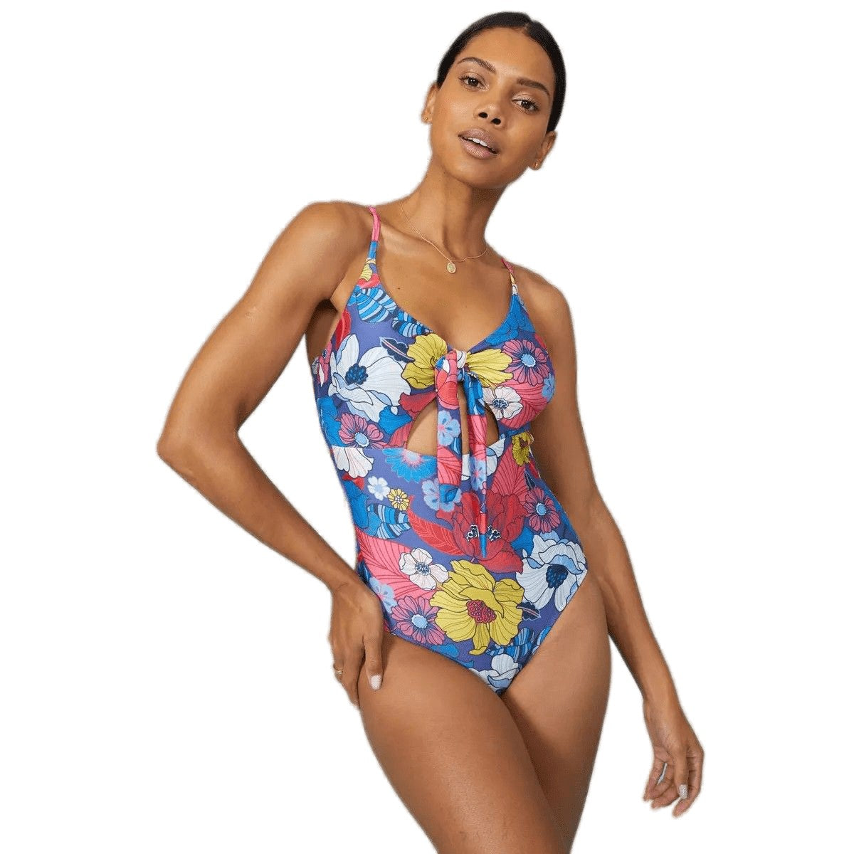 Multicoloured - Front - Debenhams Womens-Ladies Floral Twisted Knot Front One Piece Swimsuit
