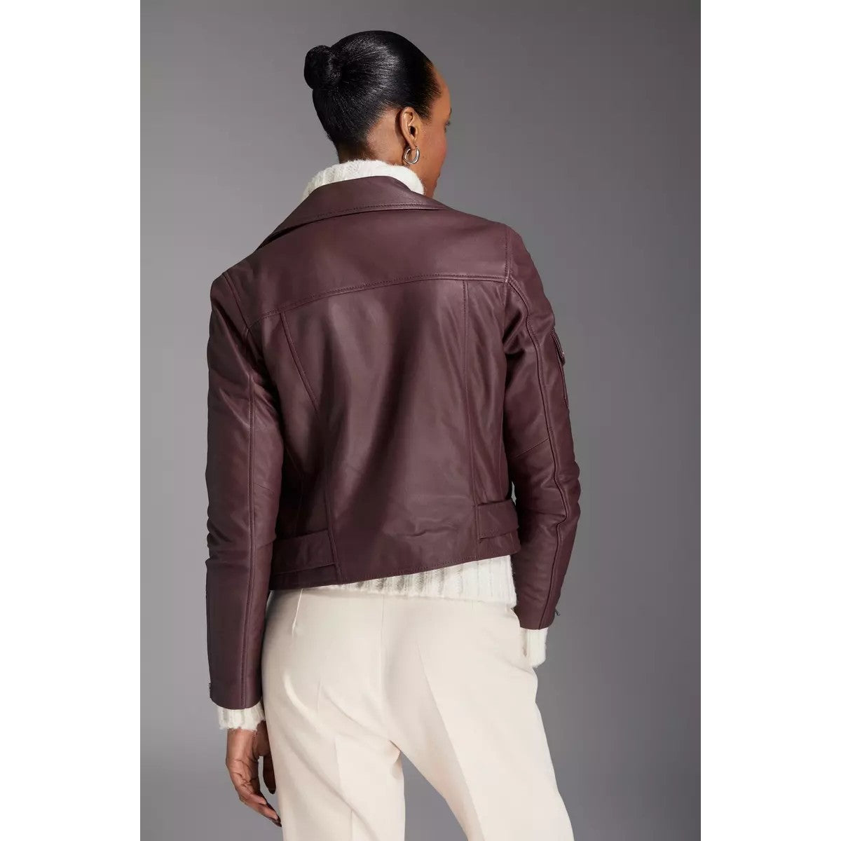 Berry - Back - Principles Womens-Ladies Leather Biker Jacket