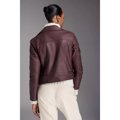 Berry - Back - Principles Womens-Ladies Leather Biker Jacket
