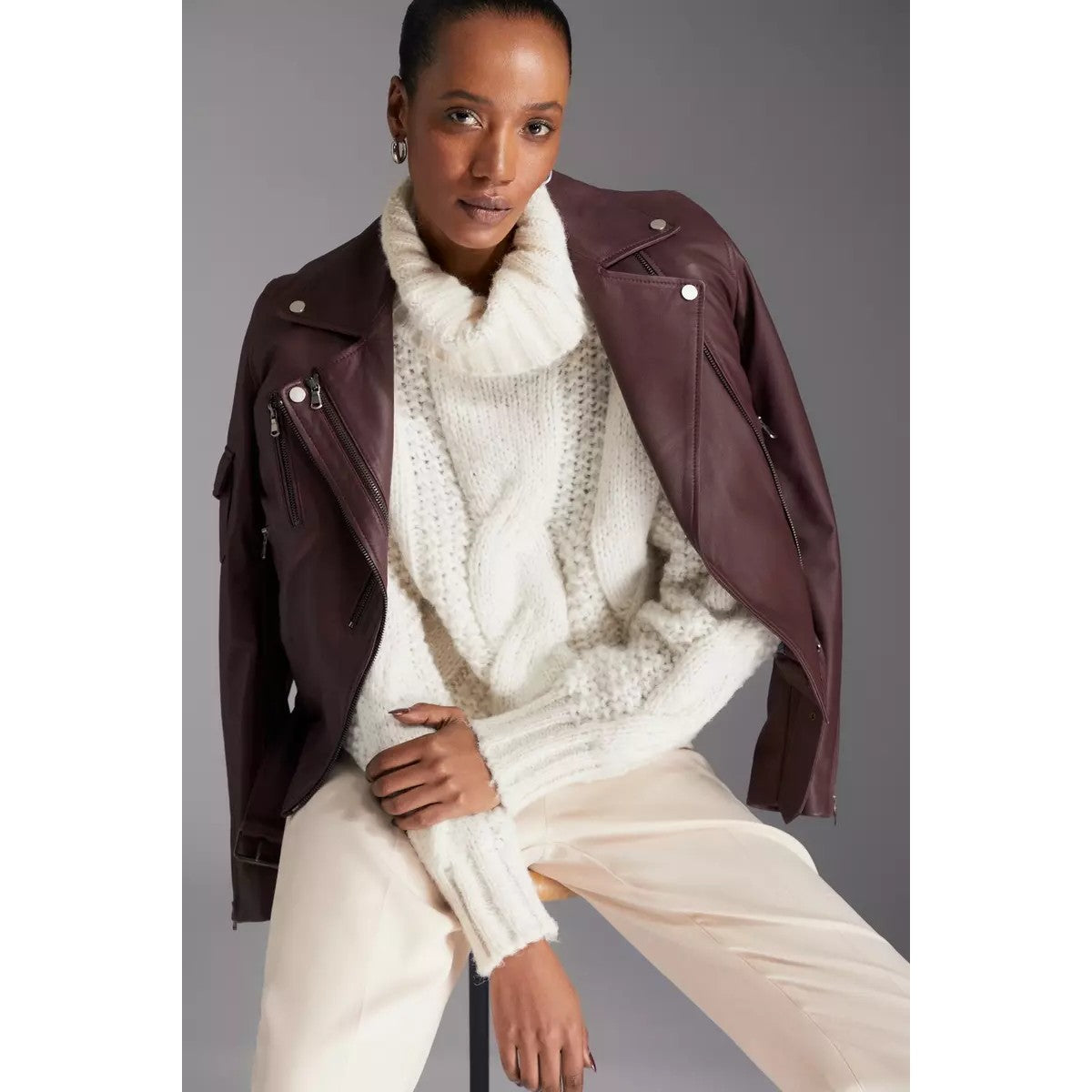 Berry - Lifestyle - Principles Womens-Ladies Leather Biker Jacket