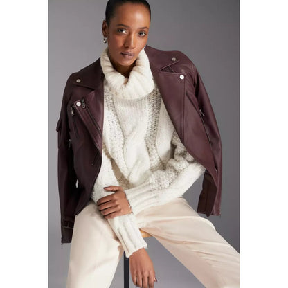 Berry - Lifestyle - Principles Womens-Ladies Leather Biker Jacket