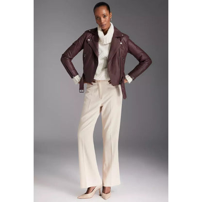 Berry - Pack Shot - Principles Womens-Ladies Leather Biker Jacket