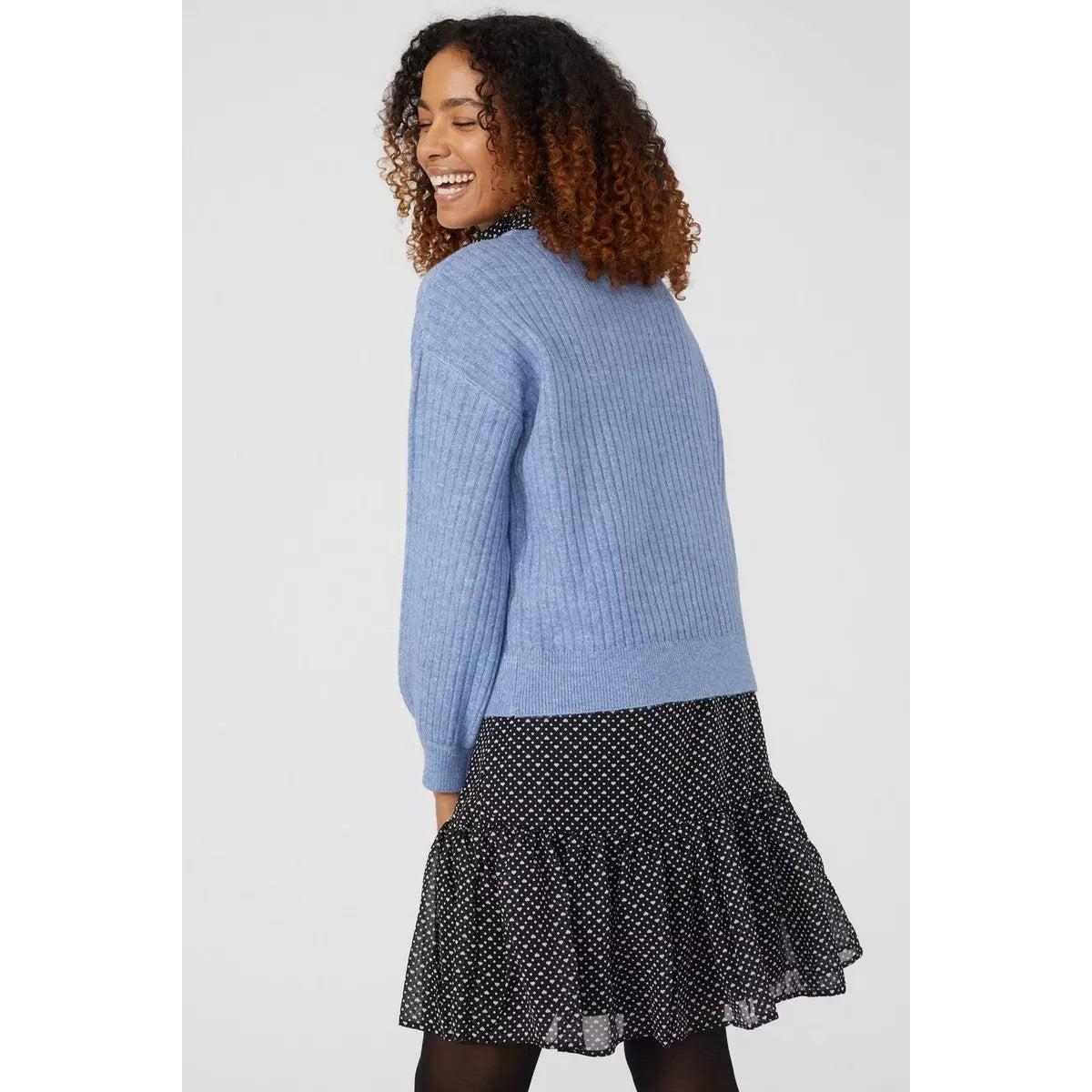Blue - Back - Maine Womens-Ladies Ribbed Soft Stitch Detail Jumper