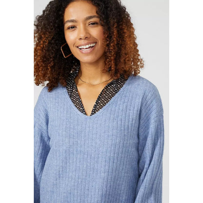 Blue - Side - Maine Womens-Ladies Ribbed Soft Stitch Detail Jumper