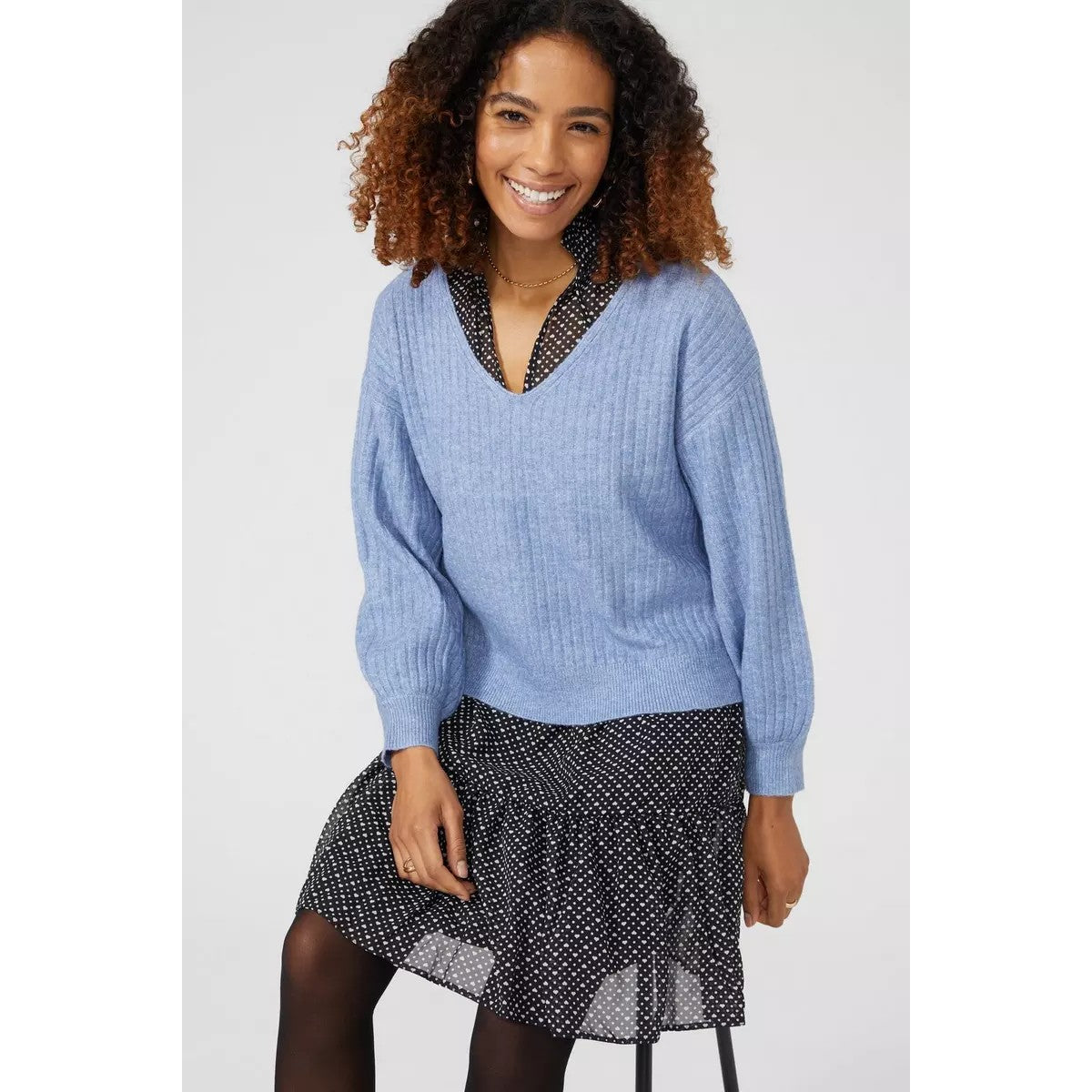 Blue - Lifestyle - Maine Womens-Ladies Ribbed Soft Stitch Detail Jumper