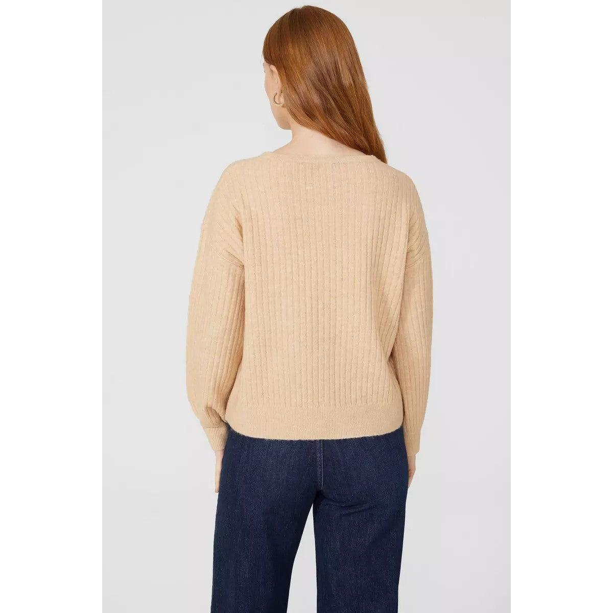 Oatmeal - Back - Maine Womens-Ladies Ribbed Soft Stitch Detail Jumper