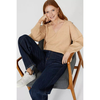 Oatmeal - Lifestyle - Maine Womens-Ladies Ribbed Soft Stitch Detail Jumper