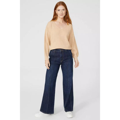 Oatmeal - Pack Shot - Maine Womens-Ladies Ribbed Soft Stitch Detail Jumper