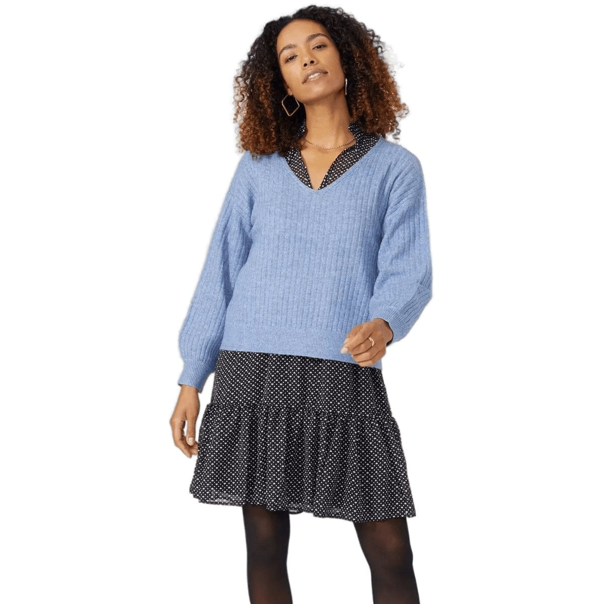 Blue - Front - Maine Womens-Ladies Ribbed Soft Stitch Detail Jumper