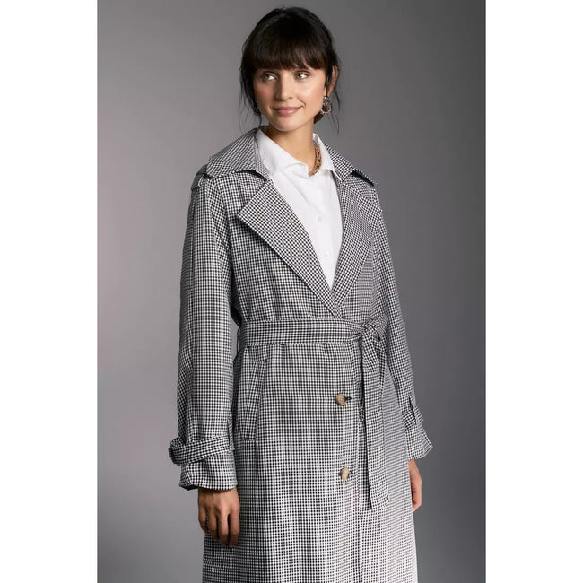 Ladies checked trench coat store