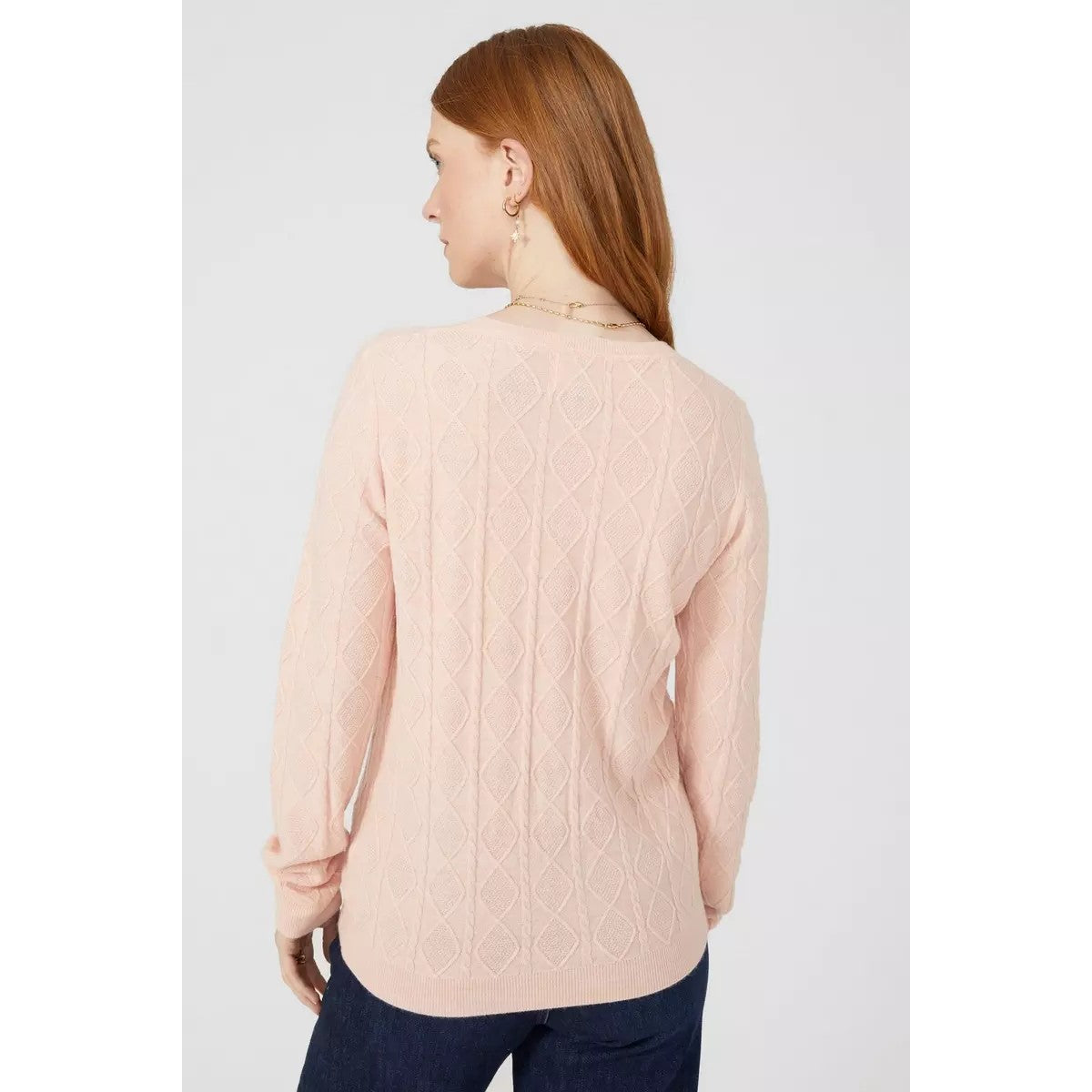 Powder Pink - Back - Maine Womens-Ladies Diamond Soft Jumper