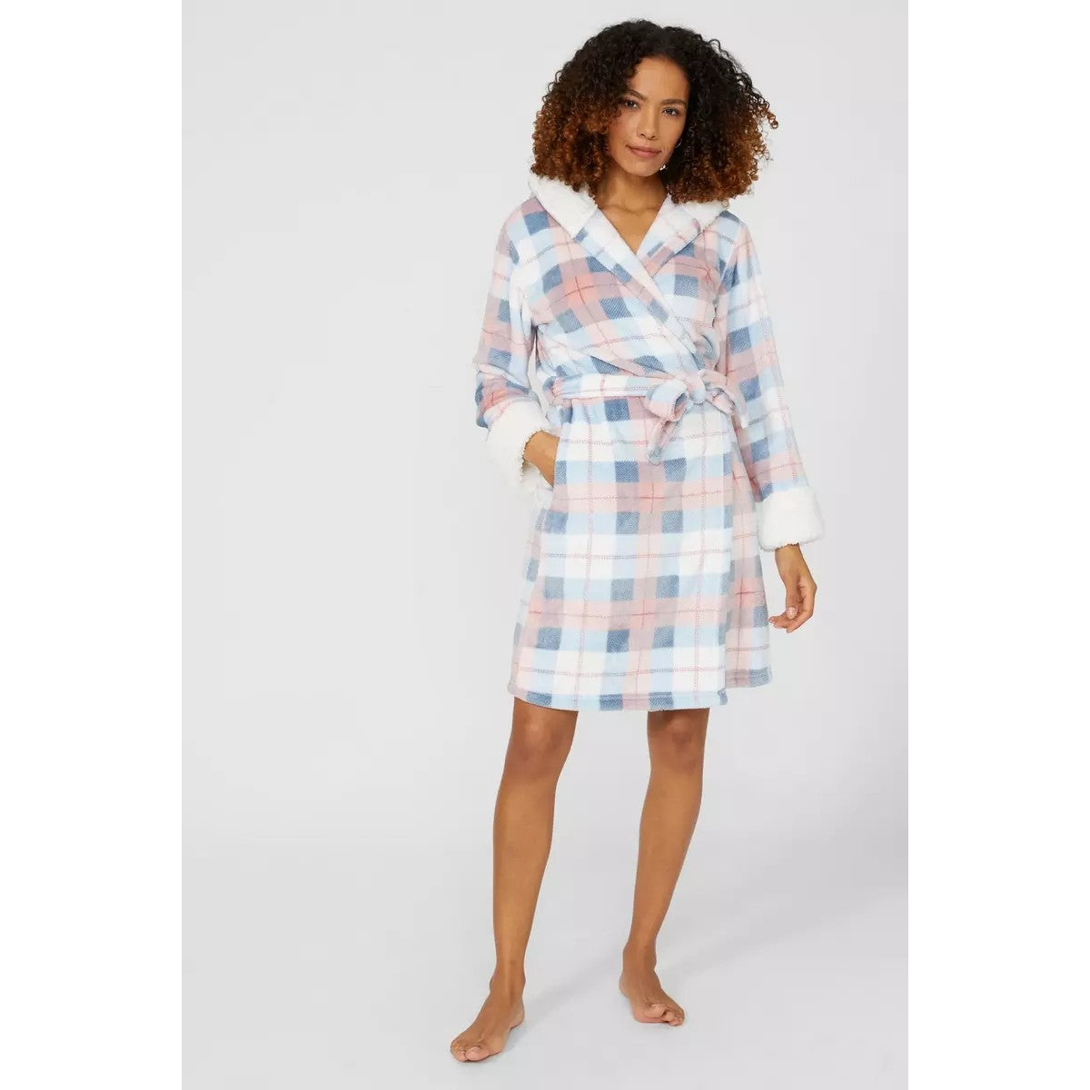 Debenhams Womens/Ladies Checked Sherpa Hooded Dressing Gown – Universal  Textiles