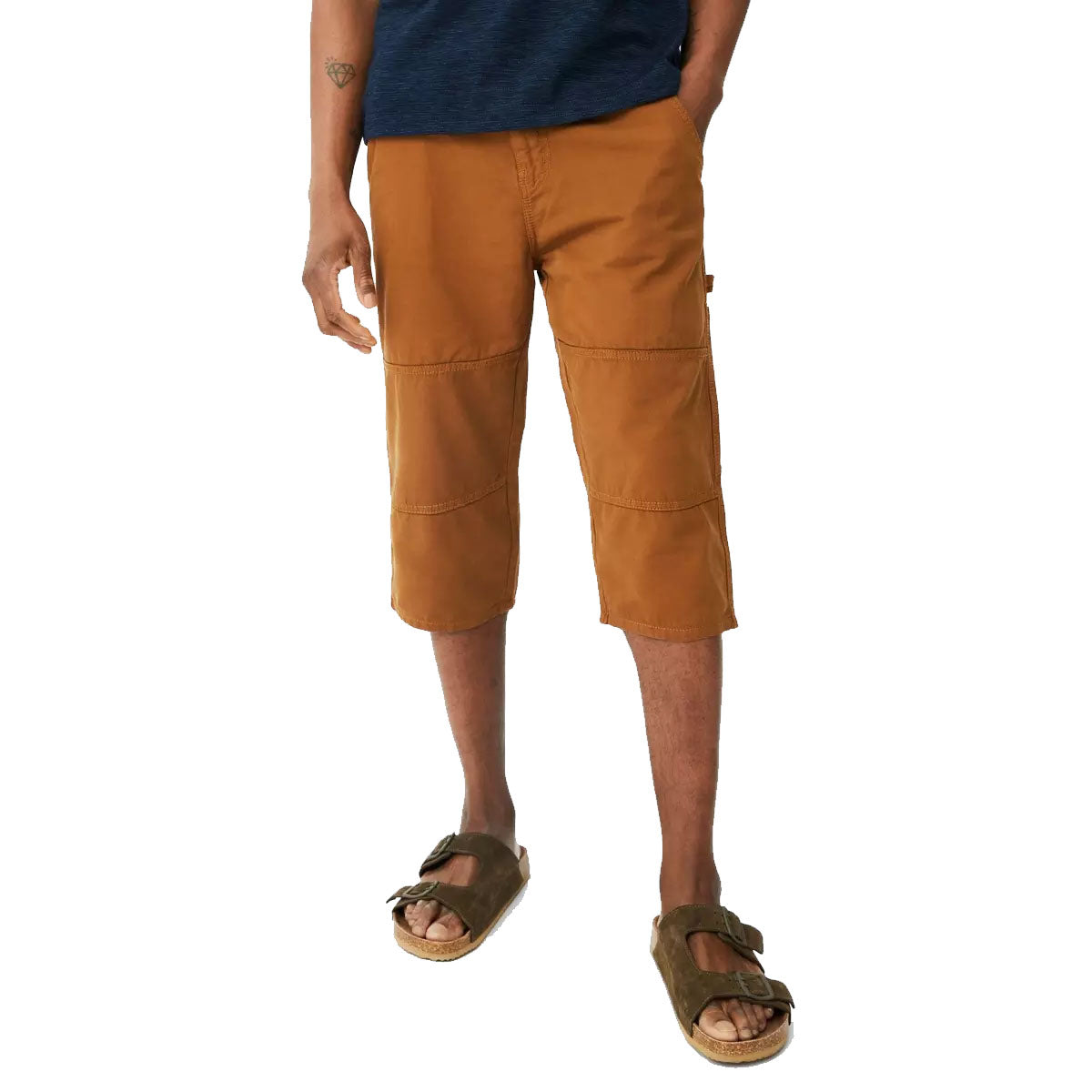 Tan - Front - Mantaray Mens Slub 3-4 Shorts