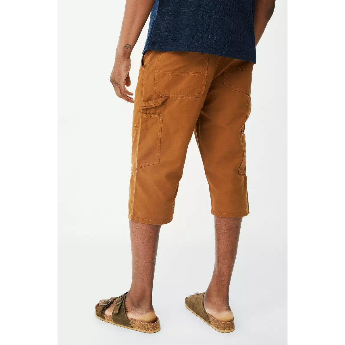 Tan - Back - Mantaray Mens Slub 3-4 Shorts