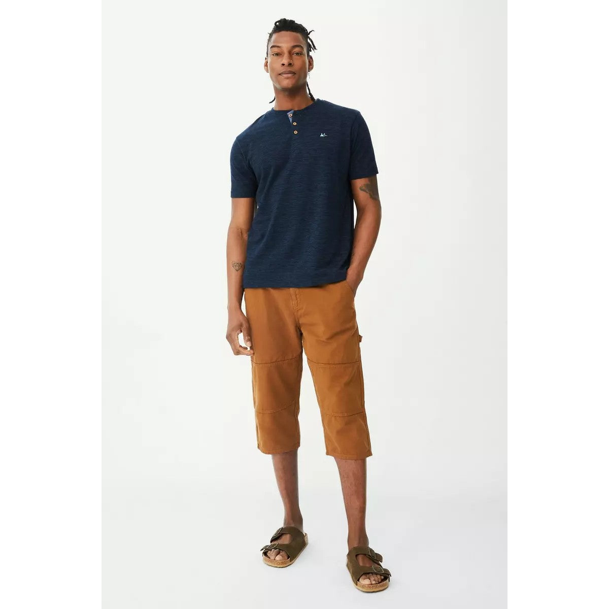 Tan - Lifestyle - Mantaray Mens Slub 3-4 Shorts